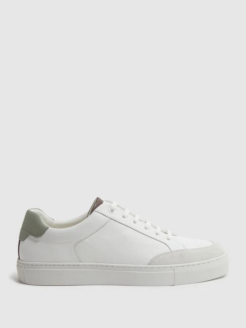 Reiss White/Sage Ashley Perf Leather Contrast Sole Trainers 1 Reiss White/Sage Ashley Perf Leather Contrast Sole Trainers