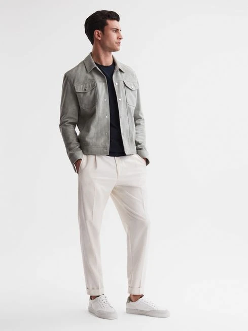 Reiss White/Sage Ashley Perf Leather Contrast Sole Trainers 2 Reiss White/Sage Ashley Perf Leather Contrast Sole Trainers – Image 2