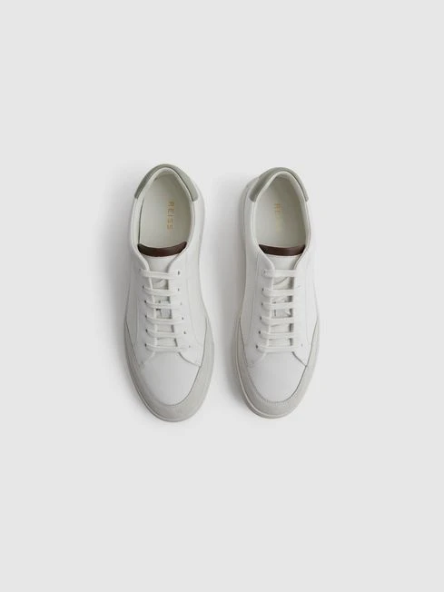 Reiss White/Sage Ashley Perf Leather Contrast Sole Trainers 3 Reiss White/Sage Ashley Perf Leather Contrast Sole Trainers – Image 3