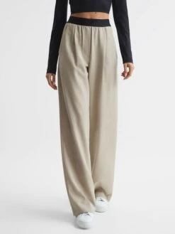 Reiss Stone Lena Wide Leg Elasticated Waist Trousers