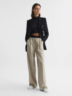 Reiss Stone Lena Wide Leg Elasticated Waist Trousers -Reiss D01 434s3