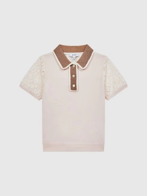 Reiss Pink Eliza Junior Lace Back Polo 2 Reiss Pink Eliza Junior Lace Back Polo – Image 2