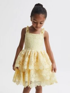 Reiss Lemon Bethany Junior Bow Strap Lace Dress