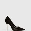 Reiss Black Dahlia Leather Sheer Court Shoes