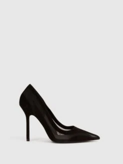 Reiss Black Dahlia Leather Sheer Court Shoes