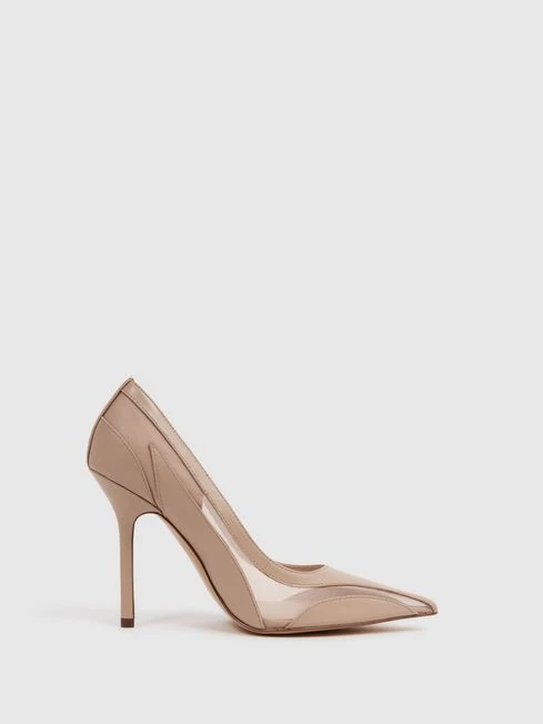 Reiss Latte Dahlia Leather Sheer Court Shoes 1 Reiss Latte Dahlia Leather Sheer Court Shoes