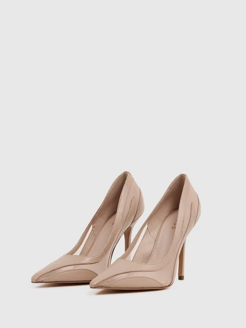 Reiss Latte Dahlia Leather Sheer Court Shoes 4 Reiss Latte Dahlia Leather Sheer Court Shoes – Image 4