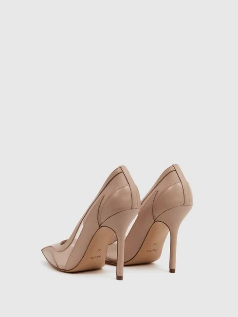 Reiss Latte Dahlia Leather Sheer Court Shoes 5 Reiss Latte Dahlia Leather Sheer Court Shoes – Image 5