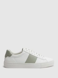 Reiss White/Sage Finley Stripe Leather Trainers
