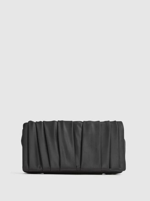 Reiss Black Camille Satin Pleated Clutch Bag 1 Reiss Black Camille Satin Pleated Clutch Bag
