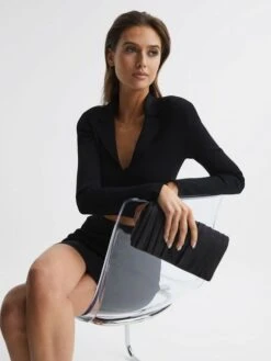 Reiss Black Camille Satin Pleated Clutch Bag 8 Reiss Black Camille Satin Pleated Clutch Bag -Reiss D21 807s3