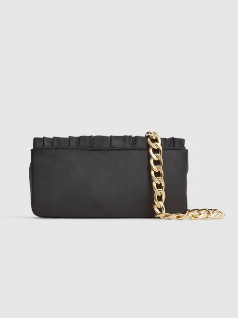 Reiss Black Camille Satin Pleated Clutch Bag 5 Reiss Black Camille Satin Pleated Clutch Bag – Image 5