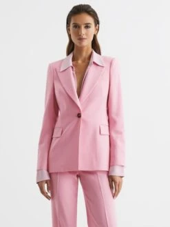 Reiss Pink Blair Petite Single Breasted Wool Blend Blazer