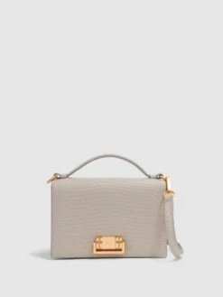 Reiss Grey Oxford Grained Leather Mini Cross-Body Bag