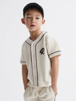 Reiss Ecru Jonny Junior Textured Collarless Shirt