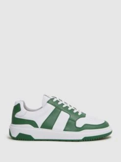 Reiss Green Arlo Low Top Leather Trainers