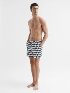 Reiss Navy/Ecru Santorini Abstract Print Swim Shorts -Reiss D40 014s3