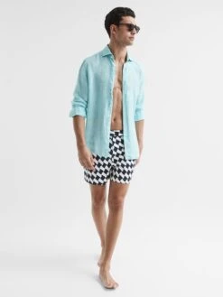 Reiss Navy/Ecru Santorini Abstract Print Swim Shorts -Reiss D40 014s6
