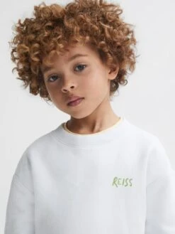 Reiss Ecru Positano Senior Cotton Crew Neck Jumper -Reiss D40 036s4