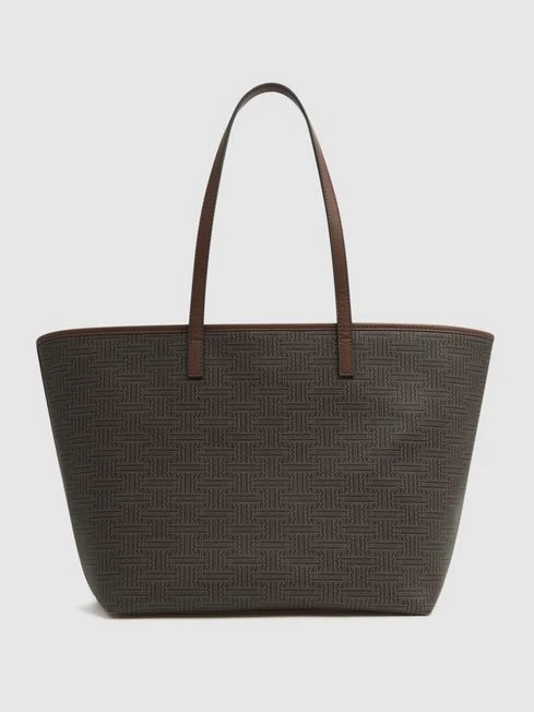 Reiss Chocolate/Tan Dani Bloom Logo Tote Bag 4 Reiss Chocolate/Tan Dani Bloom Logo Tote Bag – Image 4
