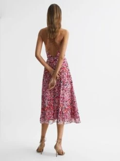Reiss Pink Pippa Floral Printed Midi Dress -Reiss D43 766s5