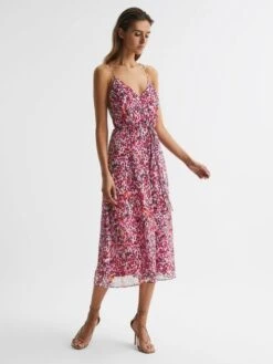 Reiss Pink Pippa Floral Printed Midi Dress -Reiss D43 766s6