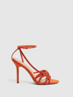 Reiss Bright Orange Eryn Embellished Heeled Sandals