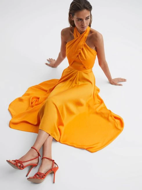 Reiss Bright Orange Eryn Embellished Heeled Sandals 2 Reiss Bright Orange Eryn Embellished Heeled Sandals – Image 2