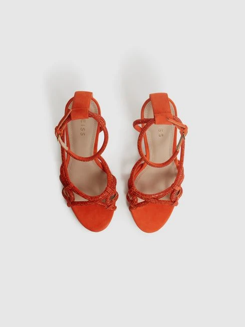 Reiss Bright Orange Eryn Embellished Heeled Sandals 3 Reiss Bright Orange Eryn Embellished Heeled Sandals – Image 3