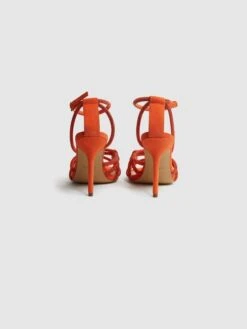 Reiss Bright Orange Eryn Embellished Heeled Sandals 8 Reiss Bright Orange Eryn Embellished Heeled Sandals -Reiss D49 966s4