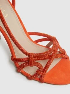 Reiss Bright Orange Eryn Embellished Heeled Sandals 9 Reiss Bright Orange Eryn Embellished Heeled Sandals -Reiss D49 966s5