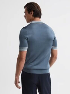 Reiss Ashley Blue Regency Half-Zip Striped Polo Shirt -Reiss D50 909s4