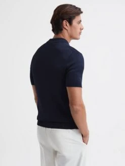 Reiss Navy Castleton Zip Front Striped Polo Shirt -Reiss D50 911s4