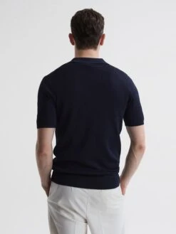 Reiss Navy Castleton Zip Front Striped Polo Shirt -Reiss D50 911s5