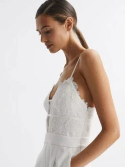 Reiss Ivory Cora Lace Plunge Neck Jumpsuit -Reiss D51 064s4