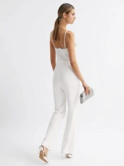 Reiss Ivory Cora Lace Plunge Neck Jumpsuit -Reiss D51 064s5