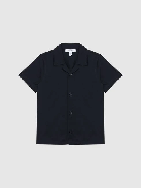 Reiss Navy Caspa Junior Cotton Jersey Buttoned Shirt 2 Reiss Navy Caspa Junior Cotton Jersey Buttoned Shirt – Image 2