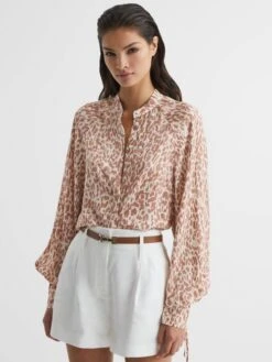 Reiss Neutral Calla Animal Print Blouse -Reiss D54 750s6