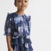 Reiss Blue Print Henrietta Senior Printed Tiered Dress