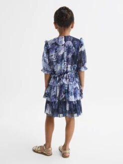 Reiss Blue Print Henrietta Senior Printed Tiered Dress -Reiss D54 769s5