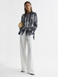 Reiss Navy/White Rose Scarf Printed Shirt -Reiss D56 068s7