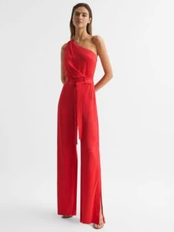Reiss Red Eliza Petite Off-The-Shoulder Jumpsuit -Reiss D56 077s3