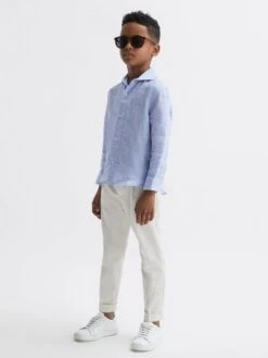 Reiss Soft Blue Ruban Junior Linen Regular Fit Shirt -Reiss D56 880s3