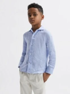 Reiss Soft Blue Ruban Junior Linen Regular Fit Shirt -Reiss D56 880s6