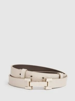 Reiss Stone Hayley Leather Square Hinge Belt