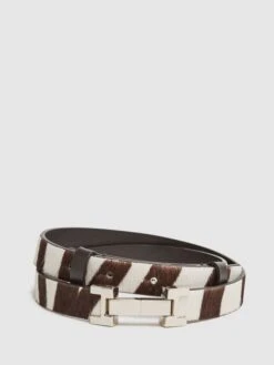 Reiss Chocolate/Ecru Hayley Leather Square Hinge Belt