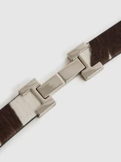 Reiss Chocolate/Ecru Hayley Leather Square Hinge Belt -Reiss D57 974s4