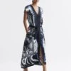 Reiss Navy/White Freja Scarf Printed Midi Dress