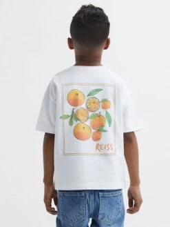 Reiss White Seville Junior Motif Cotton T-Shirt