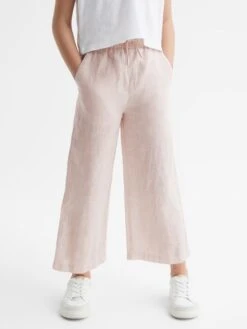 Reiss Soft Pink Cleo Senior Linen Drawstring Trousers -Reiss D62 082s3